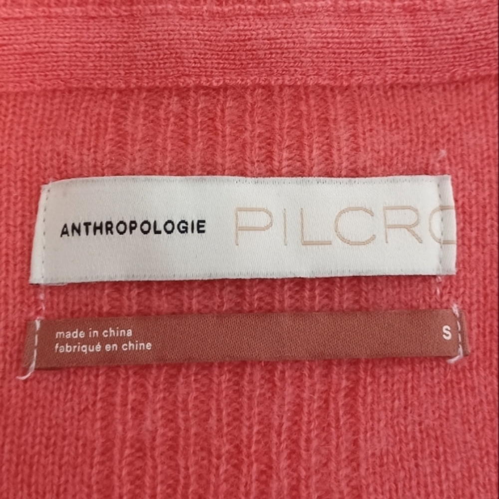 Anthropologie Pilcro 100% Cashmere Old Money Coral Button Down Front Cardigan - Picture 7 of 12
